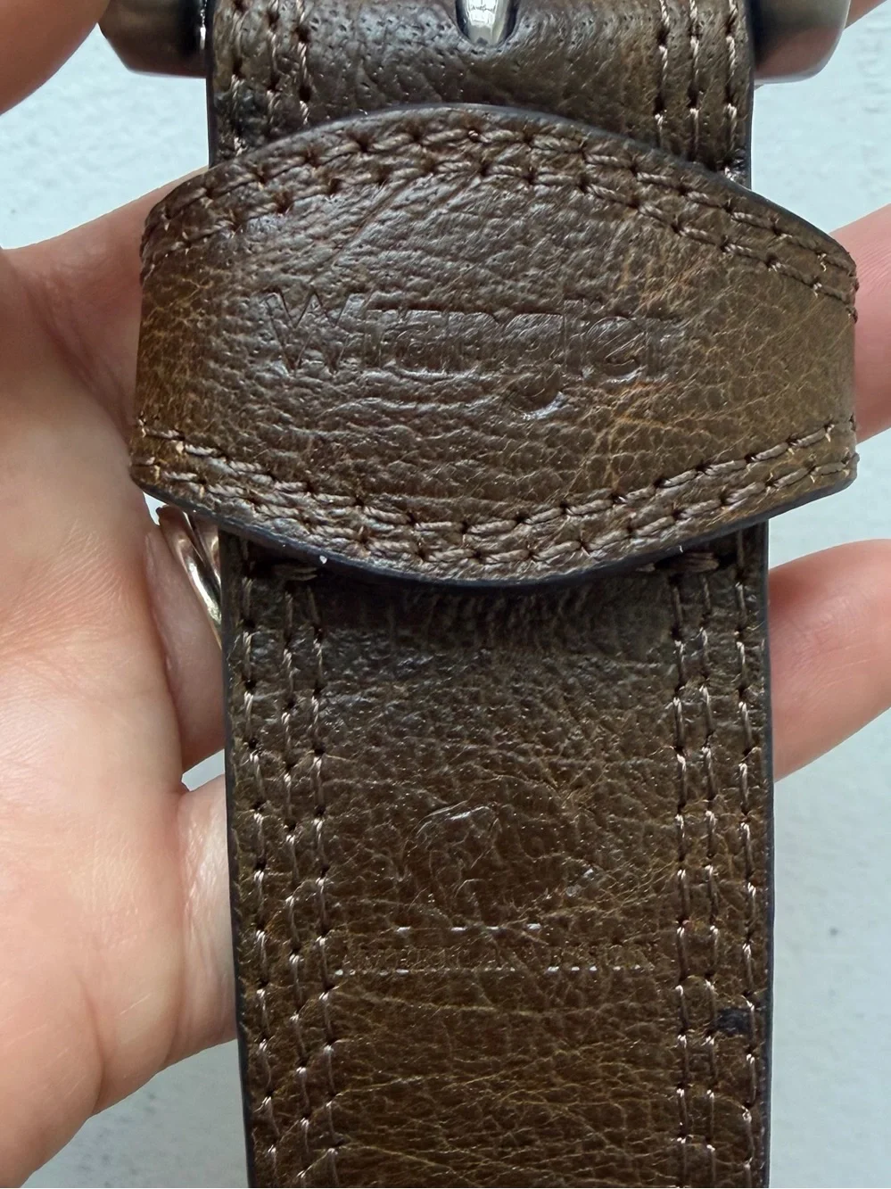 Wrangler Dark Brown American Bison Leather Belt • Silver Buckle  Size 38